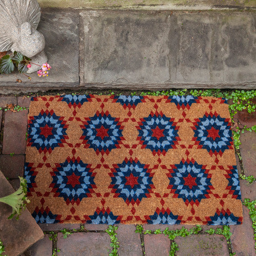 Star Quilt Pattern Williamsburg Handwoven 100% All-Natural Coir Doormat