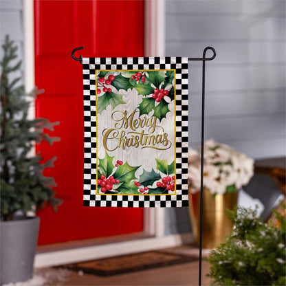 Christmas Black & White Check Garden Flag
