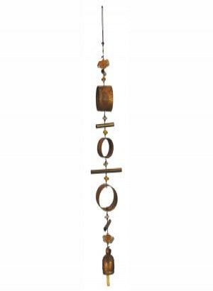 Moksha India Imports Twirling 3 Copper Rings & Blown Art Glass with Nana Bells Wind Chime