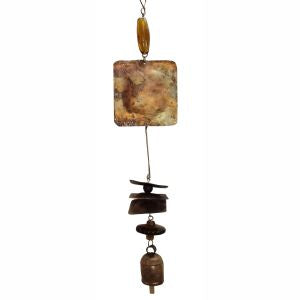 Moksha India Imports Twirling Copper Squares & Blown Art Glass with Nana Bell Wind Chime