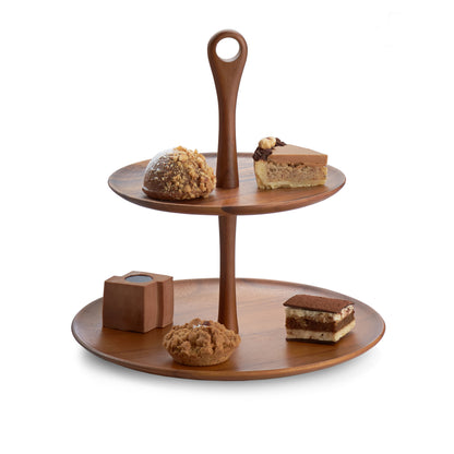 Nambe Skye Wood Tiered Dessert Stand