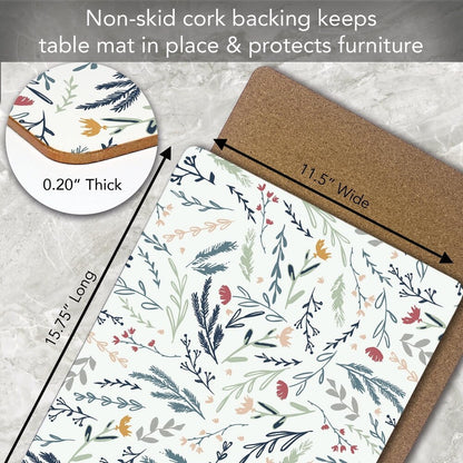 CounterArt Meadow Sketch Floral Multi Hardboard Cork-Back Placemats