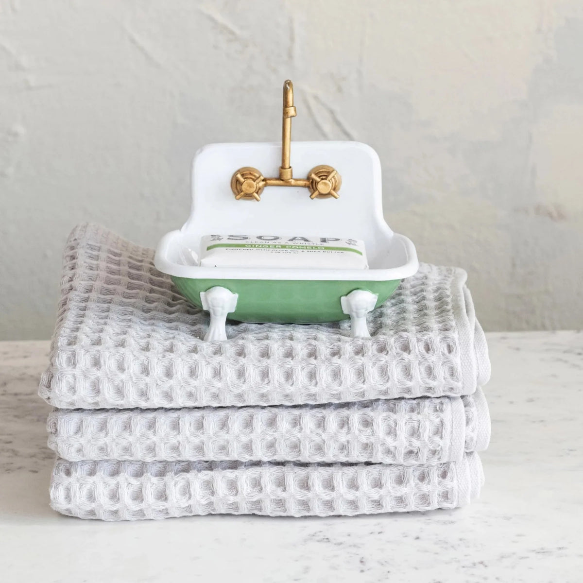 Green & White Metal Sink Soap Holder