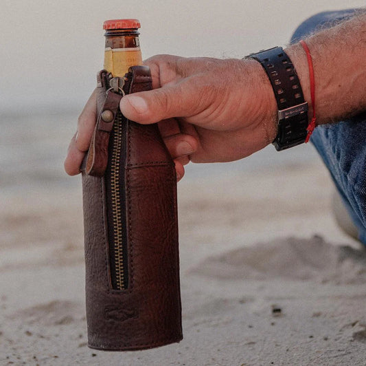 Mission Mercantile Leather Goods Campaign Leather Bottle Koozie - Wiskey