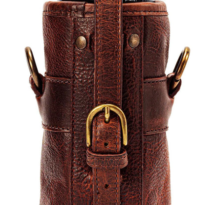 Mission Mercantile Leather Goods Campaign Leather Wine Bottle Tote Carrier & Strap - Wiskey