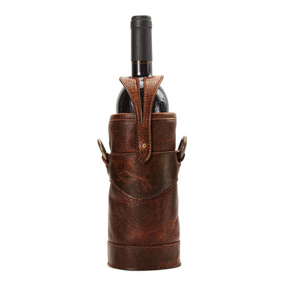 Mission Mercantile Leather Goods Campaign Leather Wine Bottle Tote Carrier & Strap - Wiskey