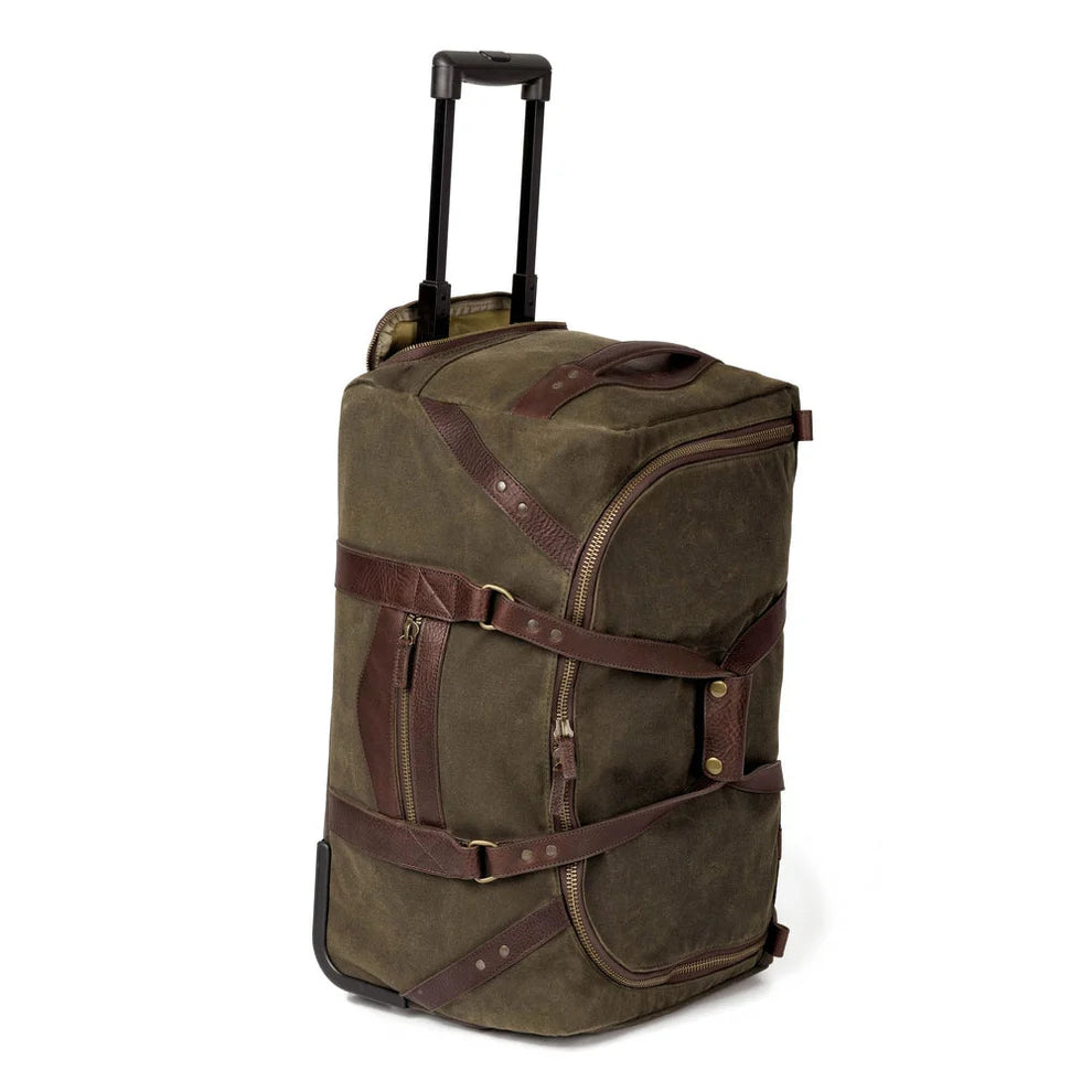 Mission Mercantile Leather Goods Campaign Waxed Canvas Rolling Carry-On Duffle Bag - Smoke Forest Green