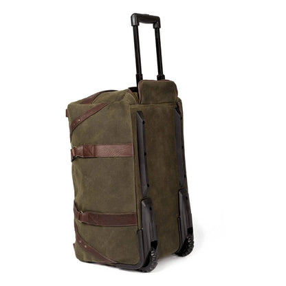 Mission Mercantile Leather Goods Campaign Waxed Canvas Rolling Carry-On Duffle Bag - Smoke Forest Green