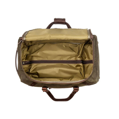 Mission Mercantile Leather Goods Campaign Waxed Canvas Rolling Carry-On Duffle Bag - Smoke Forest Green