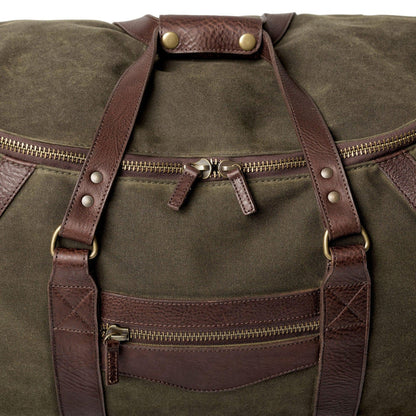 Mission Mercantile Leather Goods Campaign Waxed Canvas Rolling Carry-On Duffle Bag - Smoke Forest Green