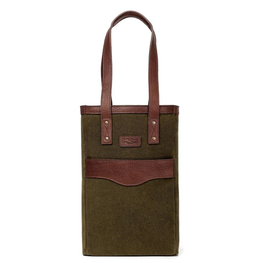 Mission Mercantile Leather Goods Campaign Waxed Canvas Two Bottle Wine Tote - Smoke Forest Green
