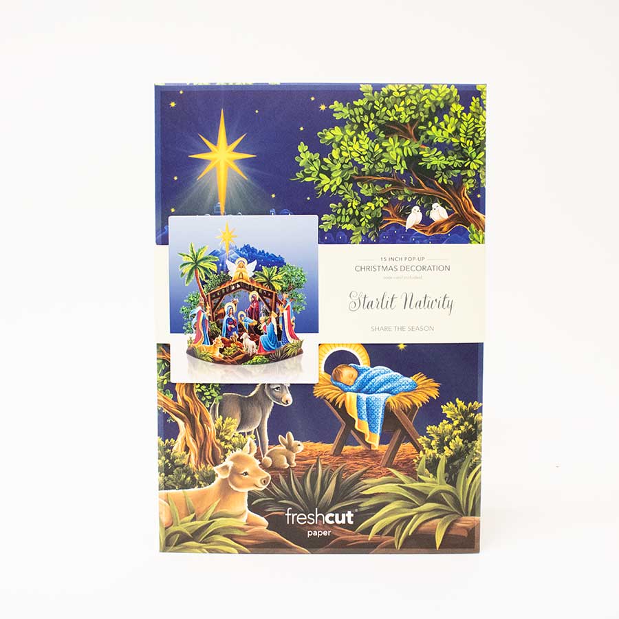 Christmas Starlit Nativity Pop-Up Bouquet Blank Greeting Card