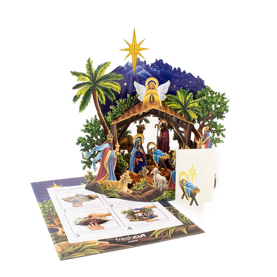 Christmas Starlit Nativity Pop-Up Bouquet Blank Greeting Card