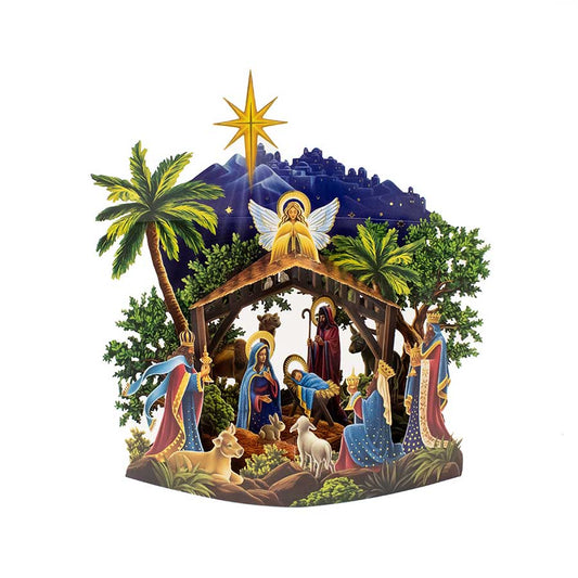 Christmas Starlit Nativity Pop-Up Bouquet Blank Greeting Card