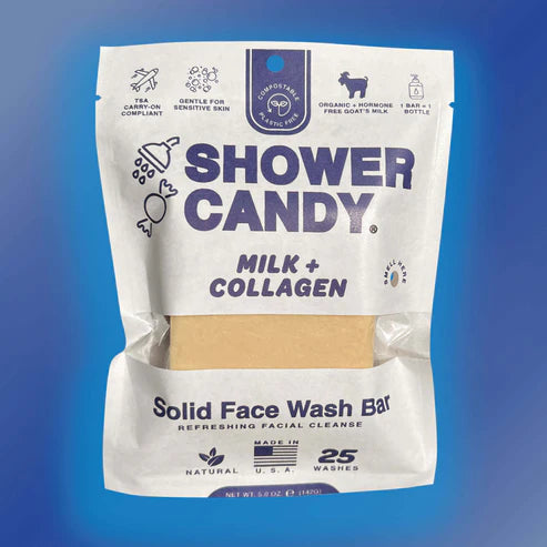 Shower Candy Milk and Collagen Solid Face Wash Bar Soap - Sustainable Facial Cleanser