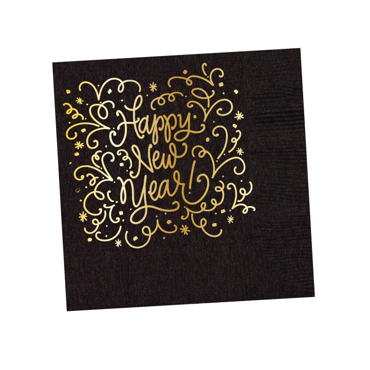 Black & Gold New Year Cocktail Napkins