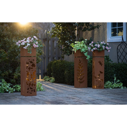 Tall Metal Planter With Fern Cutout and LED Lights