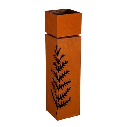 Tall Metal Planter With Fern Cutout and LED Lights