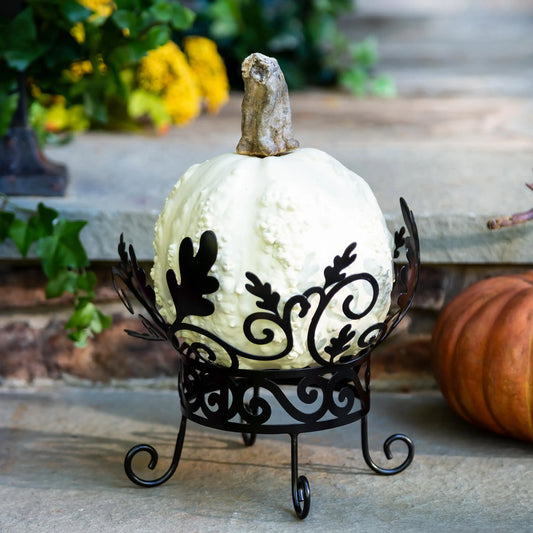 Fall Metal Scroll and Leaves Pumpkin Holder