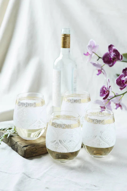 Patina Vie White Gem Stemless Wine Glass