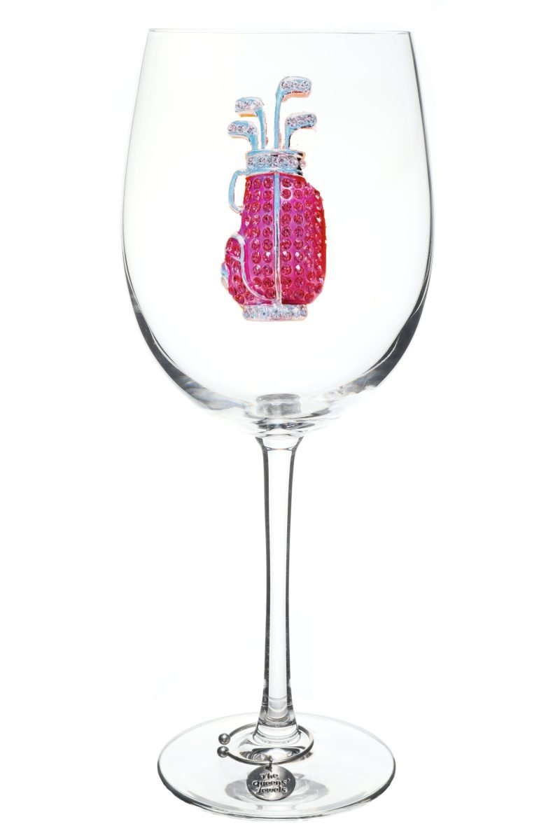 Pink Golf Bag Jeweled Stemmed Wine Glass