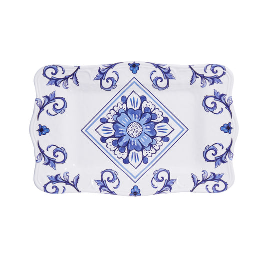 17" Melamine Blue Floral Rectangular Platter