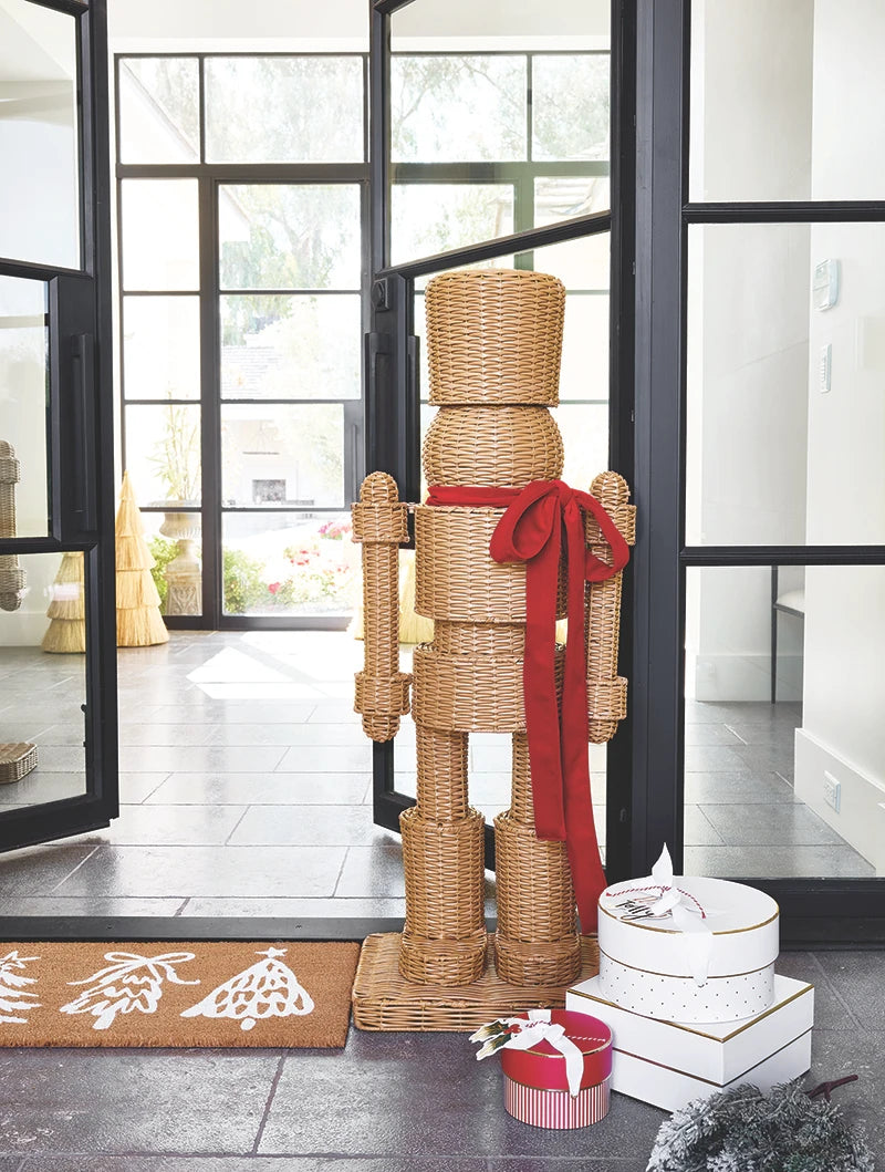 All Weather Rattan Nutcracker - Red Ribbon