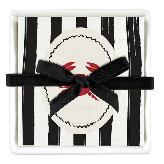 Striped Crab Ceramic Napkins + Tray