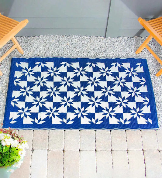 Patriotic Navy and White Stars Reversible Weather-Resistant Outdoor Rug - 3x5
