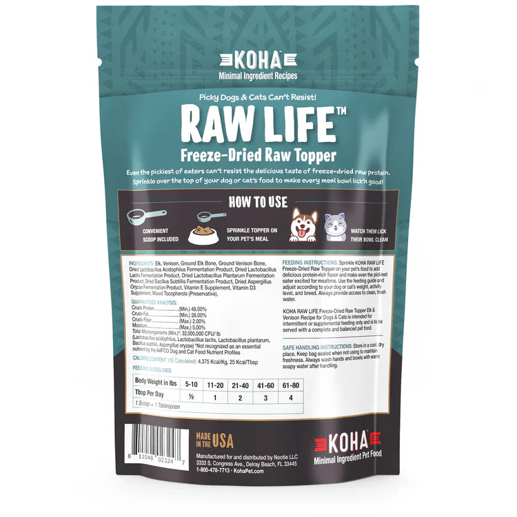 Koha Dog or Cat Grain Free Raw Freeze Dried Topper Elk - 8oz.