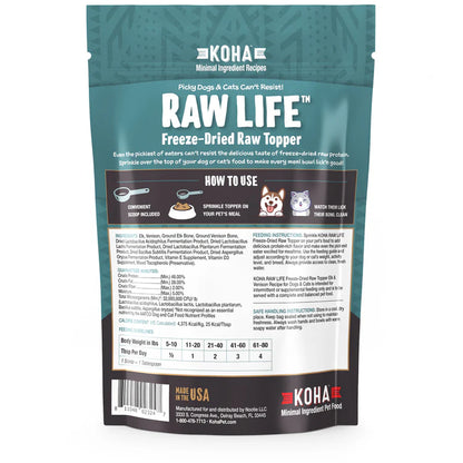 Koha Dog or Cat Grain Free Raw Freeze Dried Topper Elk - 8oz.