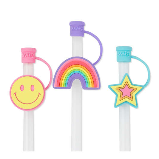 Swig Life Oh Happy Day Straw Topper Set, Reusable Straws