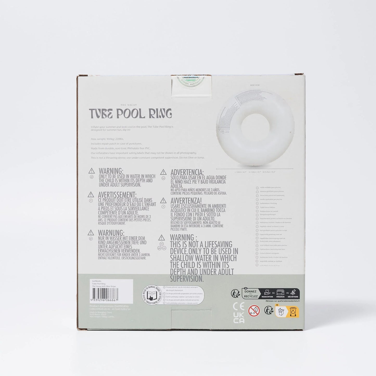 Tube Pool Ring: The Vacay in Soft Olive Stripe