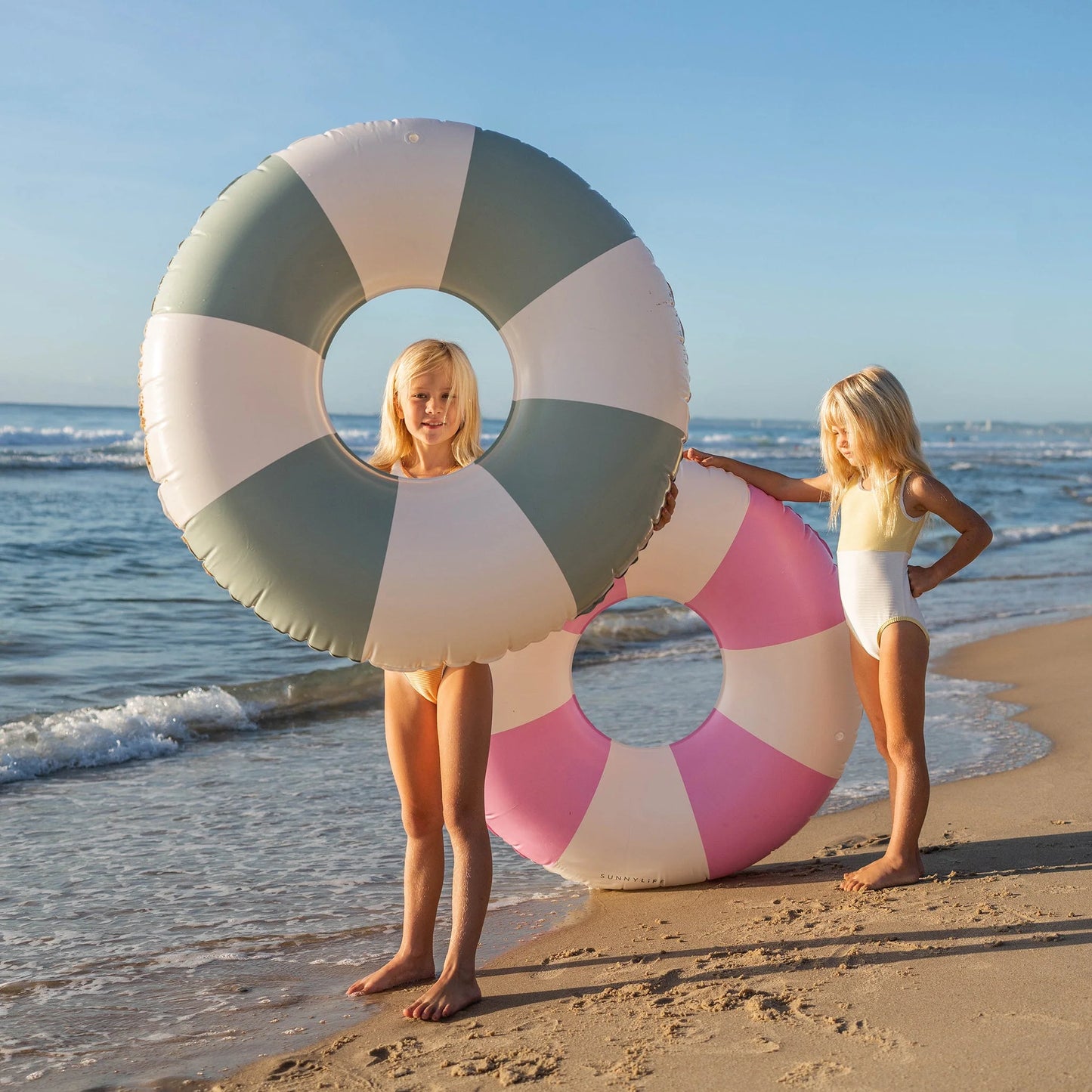 Tube Pool Ring: The Vacay in Soft Olive Stripe