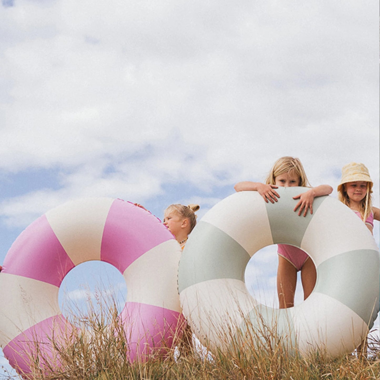 Tube Pool Ring: The Vacay in Soft Olive Stripe