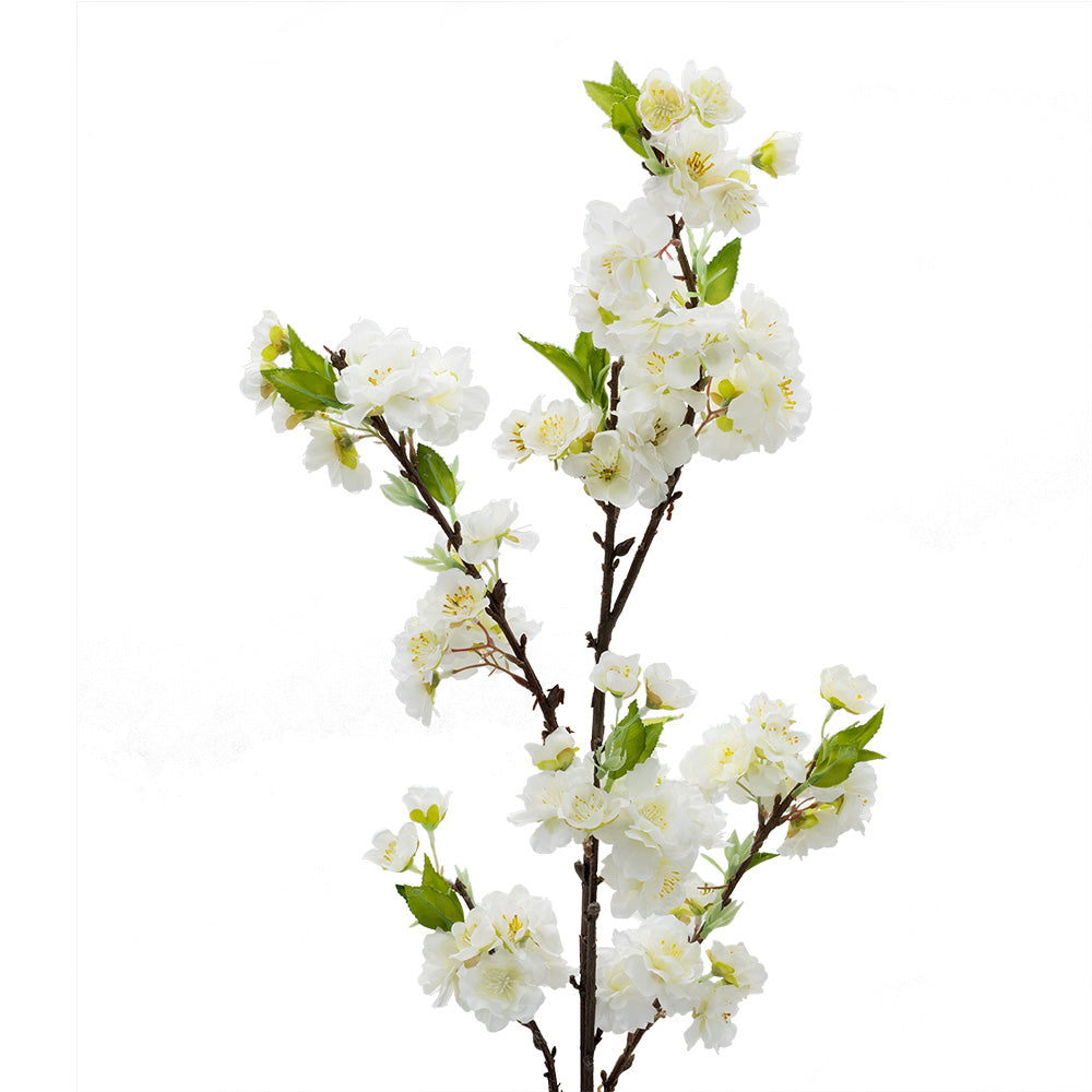 45" Cherry Blossom Spray Silk Flower Stem - White