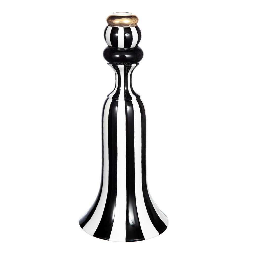 Striped Black & White Candle Holder with Gold Embellishments