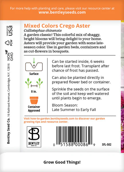 Aster Crego Mixed Colors Seed Packets