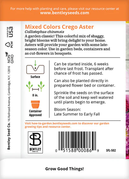 Aster Crego Mixed Colors Seed Packets