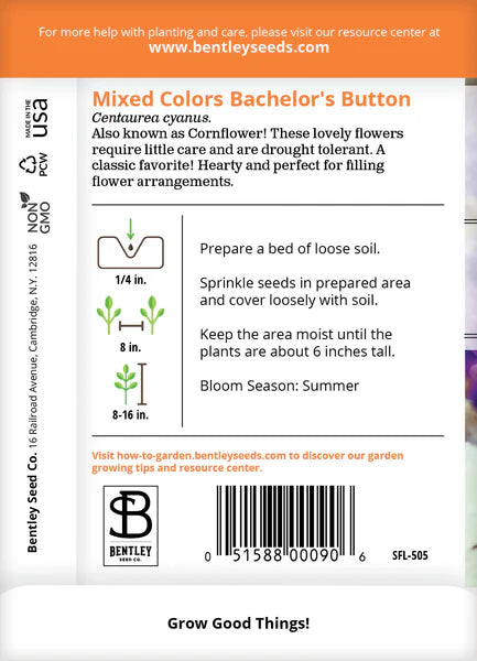 Bachelor's Button Flower Seed Packet