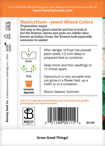 Nasturtium Jewel Mixed Color Seed Packets