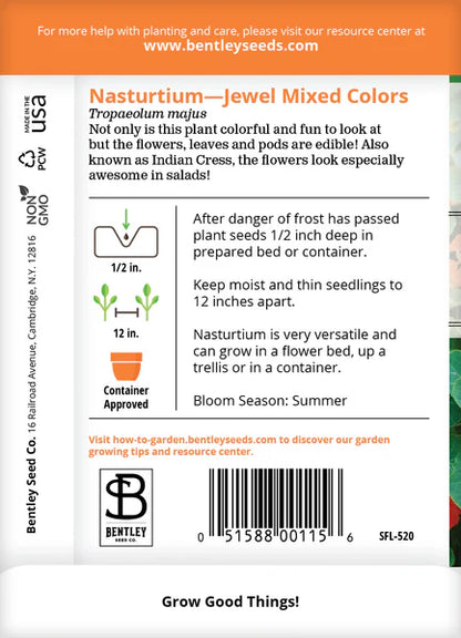 Nasturtium Jewel Mixed Color Seed Packets