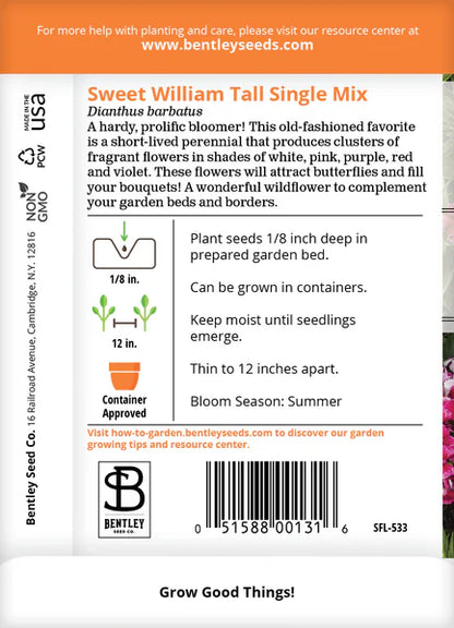 Sweet William- Tall Single Mix Seed Packets