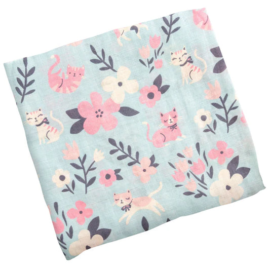 Botanicals and Kittens Muslin Blanket