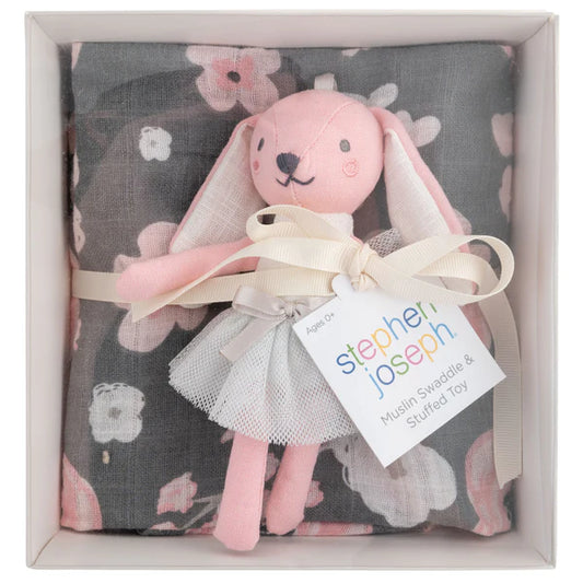 Bunny Muslin Blanket & Stuffed Animal Set