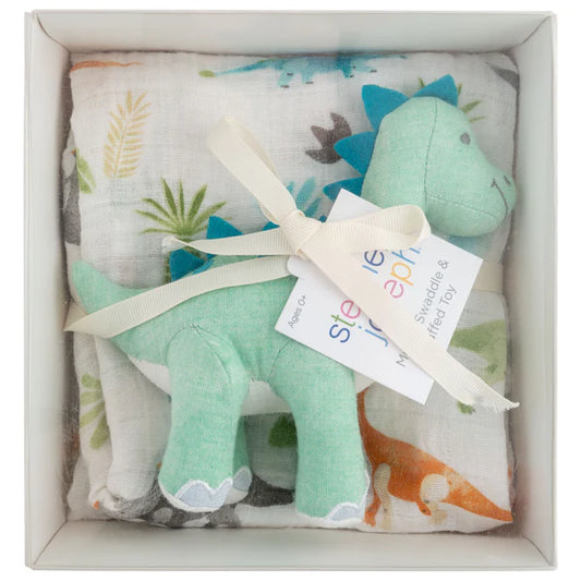 Dino Muslin Blanket & Stuffed Animal Set