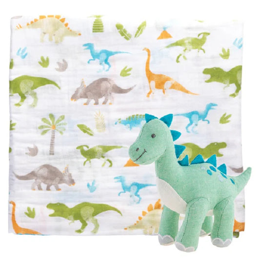 Dino Muslin Blanket & Stuffed Animal Set