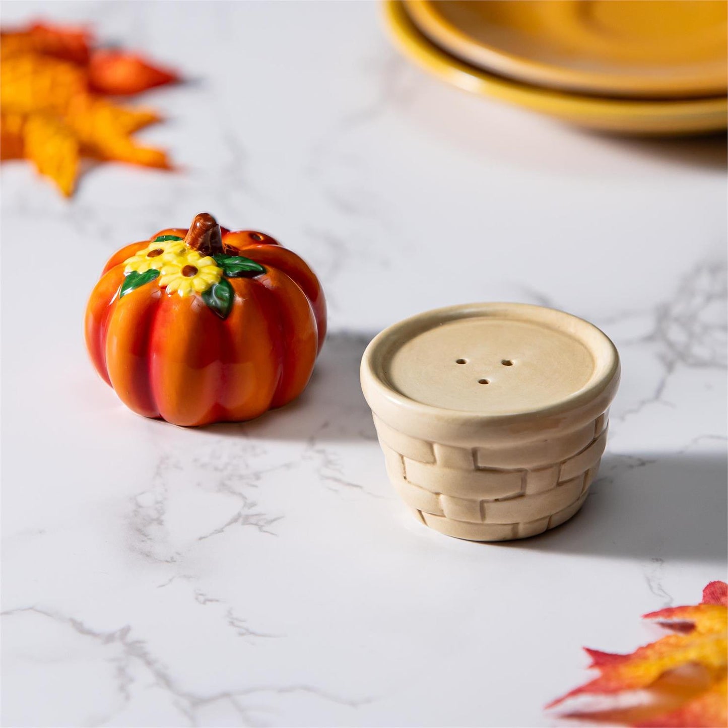 Pumpkin Basket Salt & Pepper Shaker Ceramic