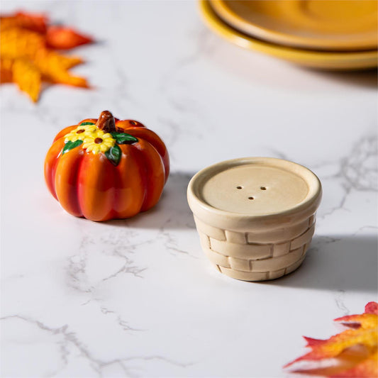 Pumpkin Basket Salt & Pepper Shaker Ceramic