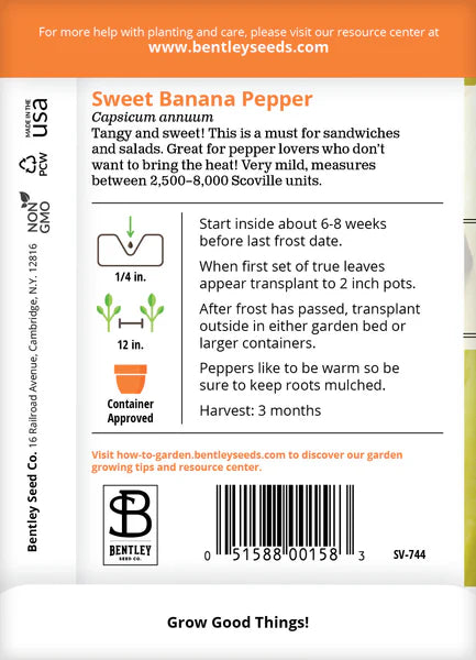 Sweet Banana Pepper Seed Packets